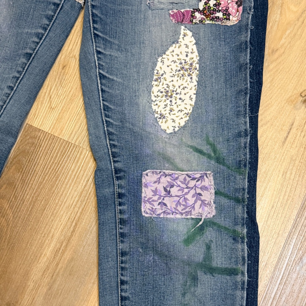 Upcycled Hand-Painted Patchwork Jeans Denim Side … - image 6